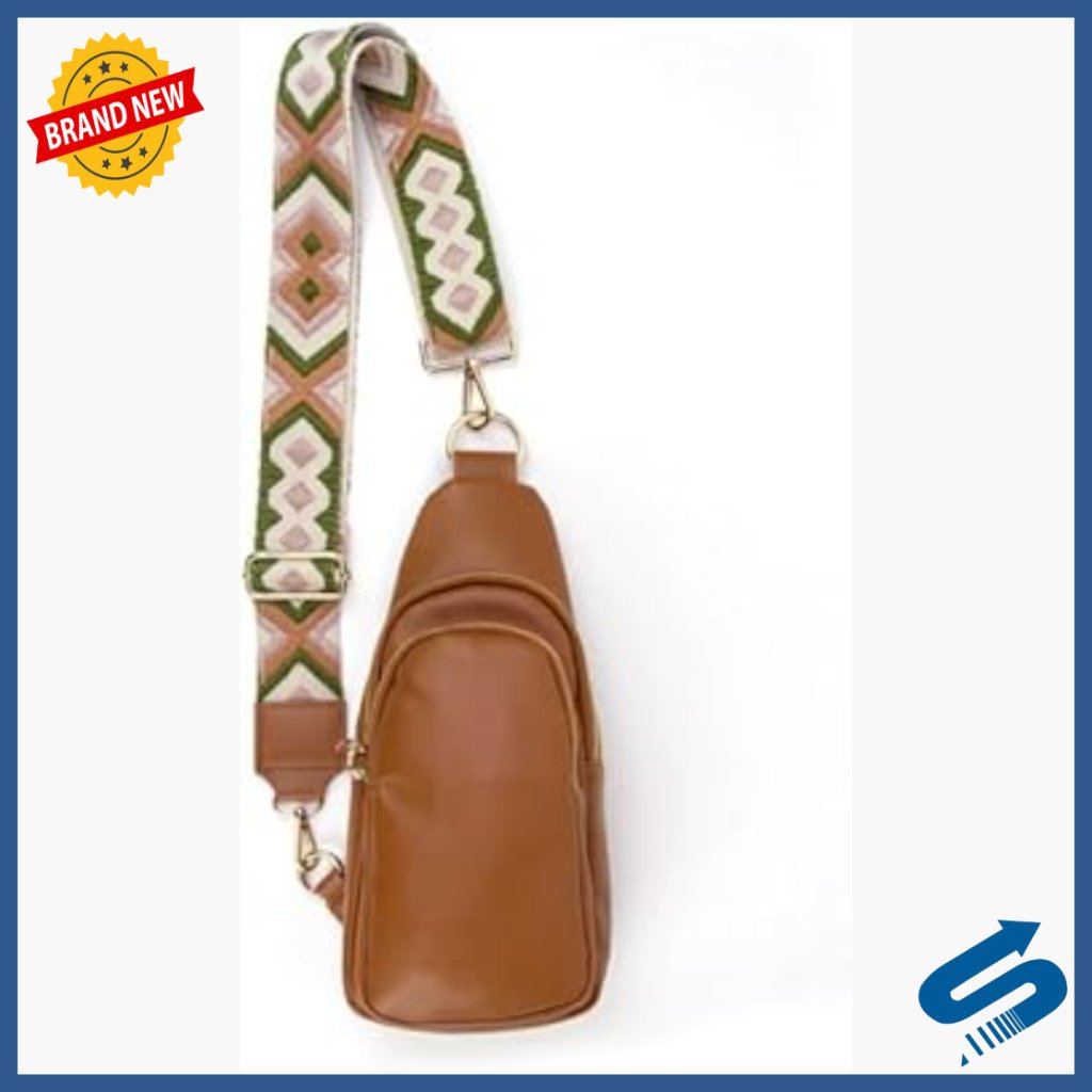 Vegan Leather Crossbody Sling Bag With Double Zipper And Adjustable Strap